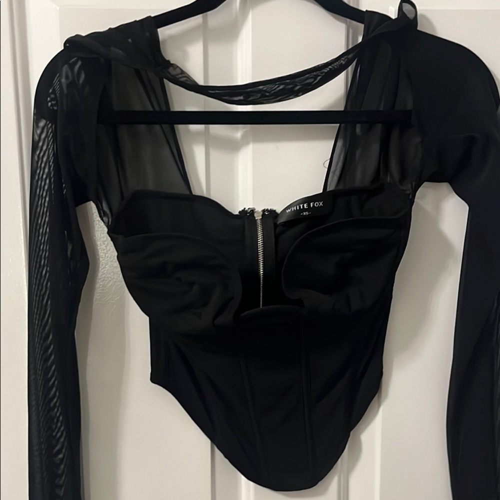 Black Mesh Long Sleeve Top
